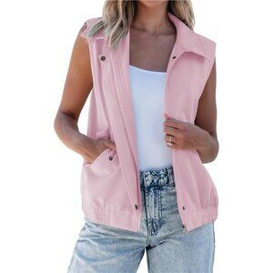 Women's Vest Zip Up Casual Elastic Hem Fall Sleeveless Jacket Vests Top
